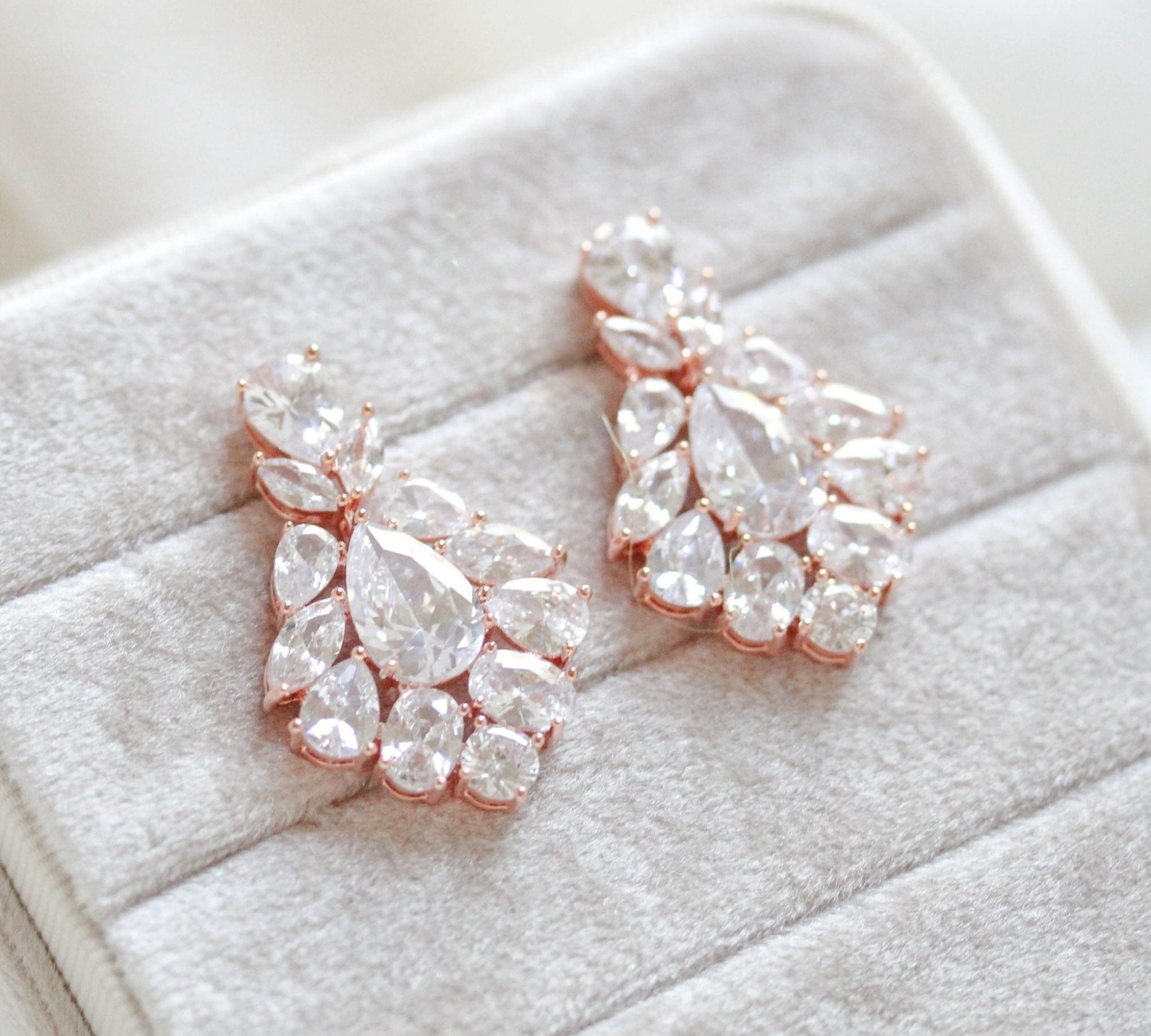Petite rose gold cubic zirconia chandelier bridal earrings - KATERI - Treasures by Agnes
