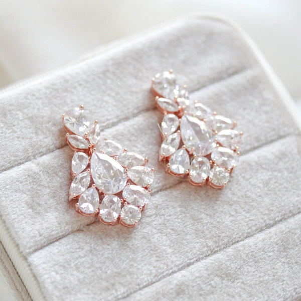 Petite rose gold cubic zirconia chandelier bridal earrings - KATERI - Treasures by Agnes