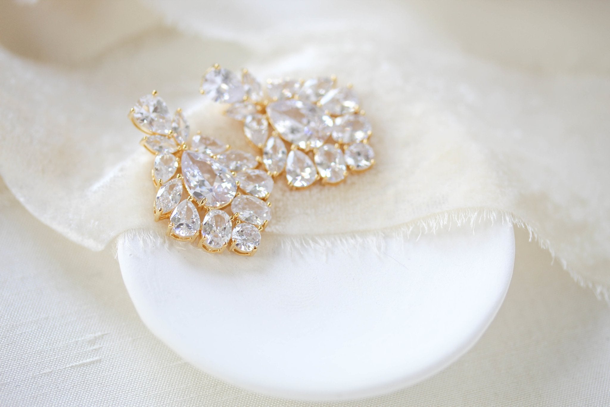 Petite rose gold cubic zirconia chandelier bridal earrings - KATERI - Treasures by Agnes