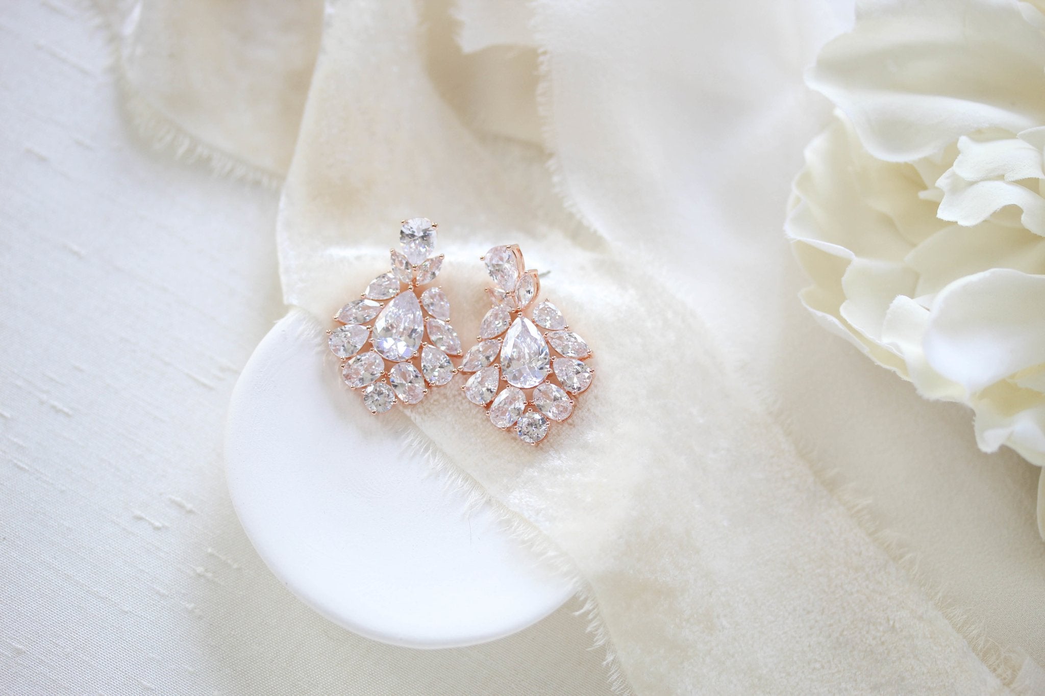 Petite rose gold cubic zirconia chandelier bridal earrings - KATERI - Treasures by Agnes