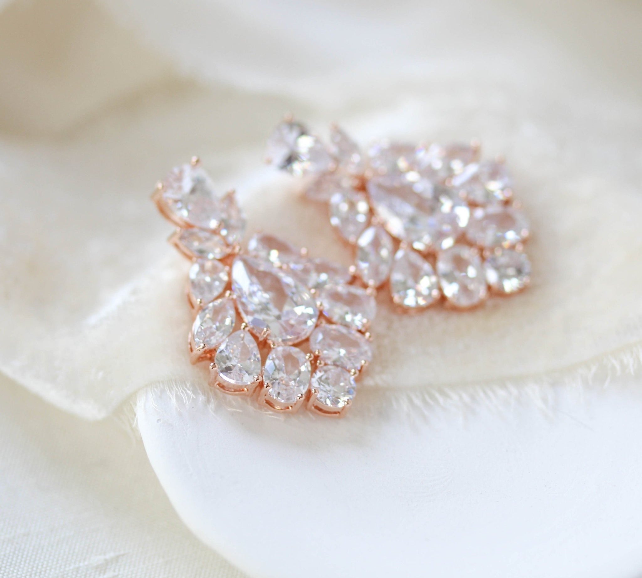 Petite rose gold cubic zirconia chandelier bridal earrings - KATERI - Treasures by Agnes