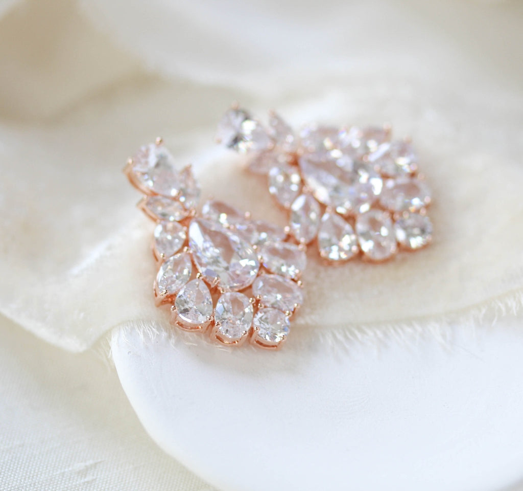 Petite rose gold cubic zirconia chandelier bridal earrings - KATERI - Treasures by Agnes