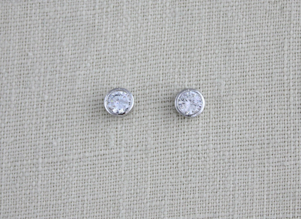 Rose gold 6mm Cubic zirconia stud earrings - Treasures by Agnes