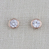 Rose gold 6mm Cubic zirconia stud earrings - Treasures by Agnes