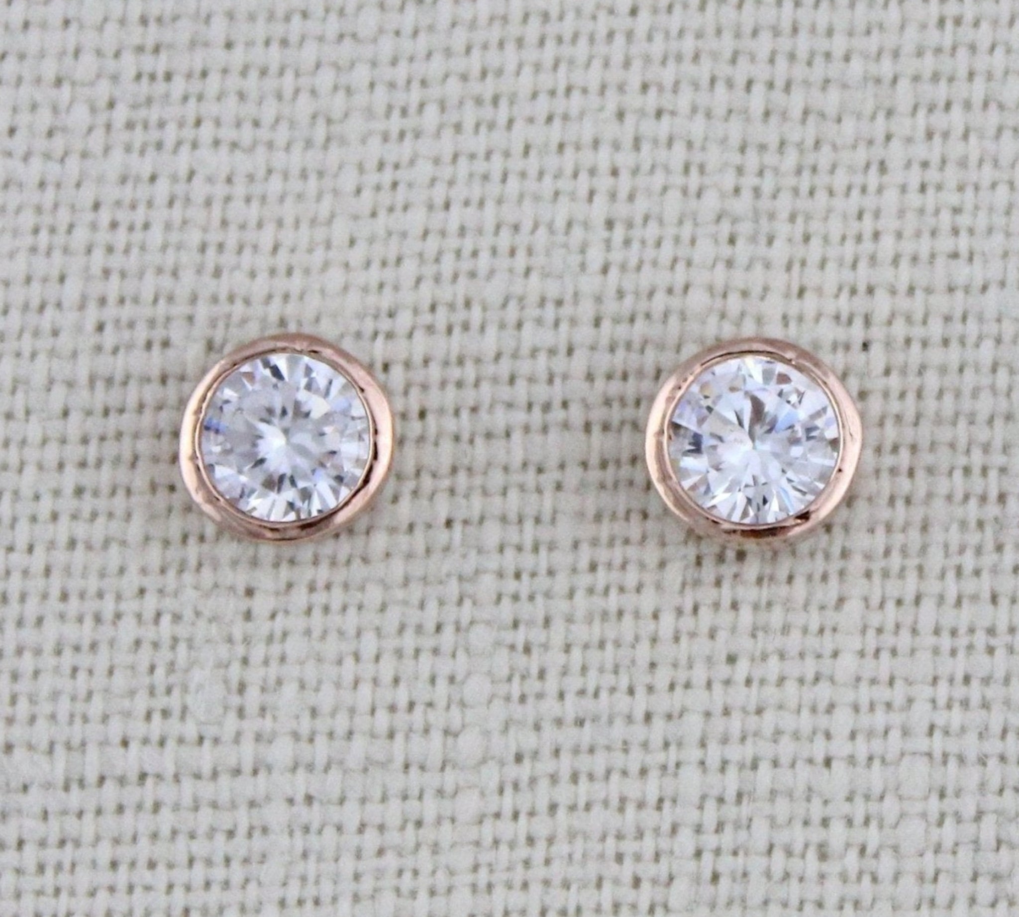 Rose gold 6mm Cubic zirconia stud earrings - Treasures by Agnes