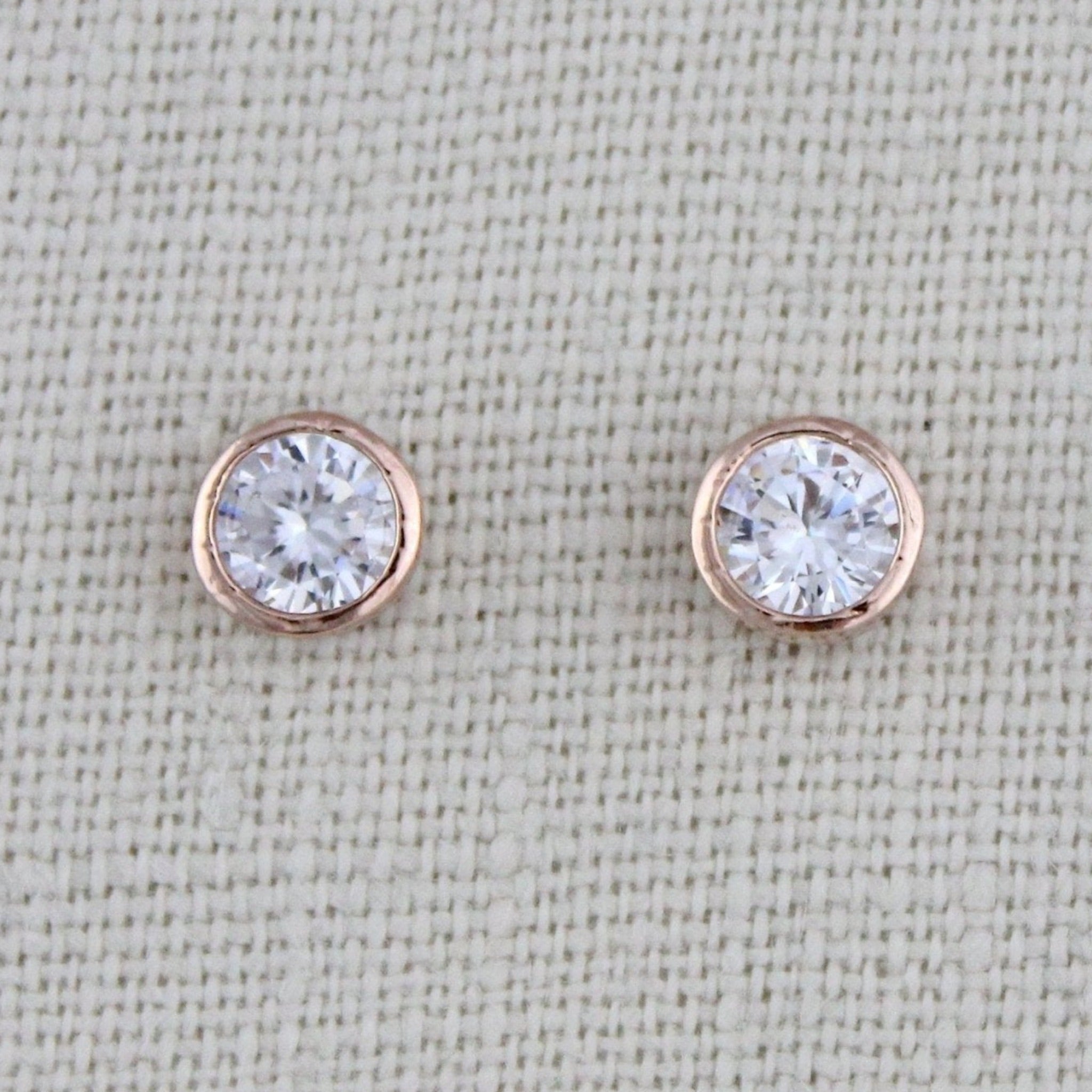 Rose gold 6mm Cubic zirconia stud earrings - Treasures by Agnes