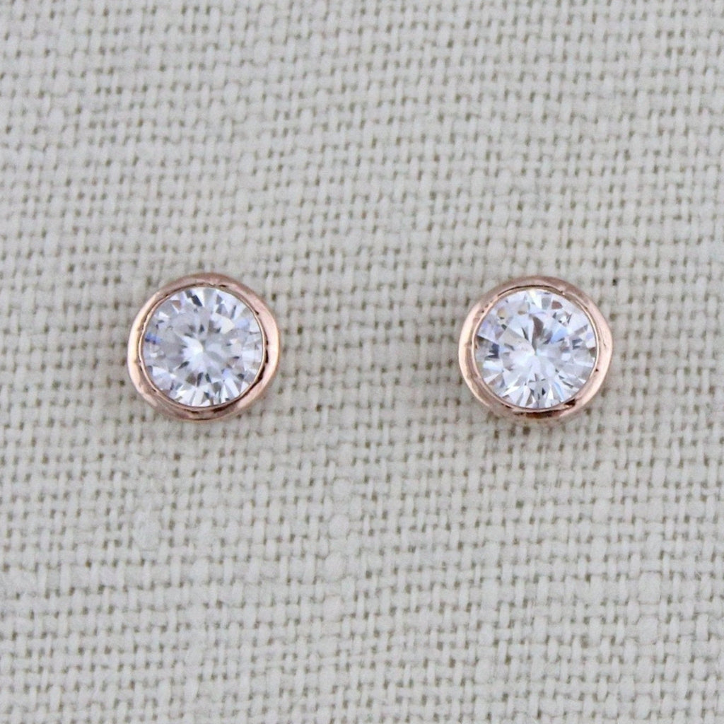 Rose gold 6mm Cubic zirconia stud earrings - Treasures by Agnes