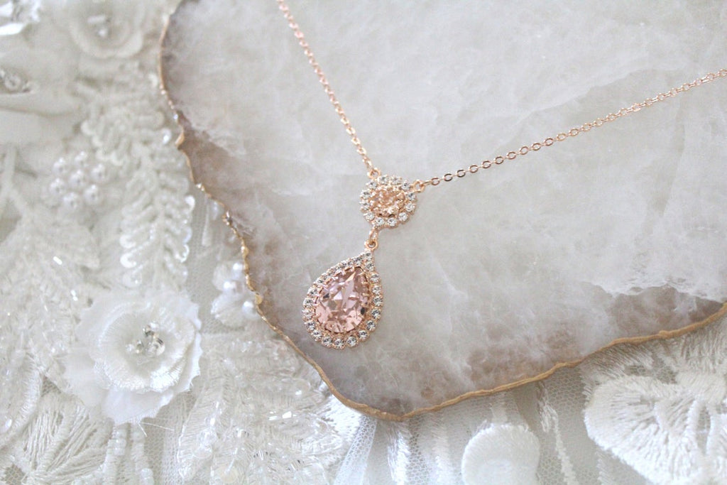 Rose gold and blush teardrop pedant necklace - ALAYNA - Treasures by Agnes