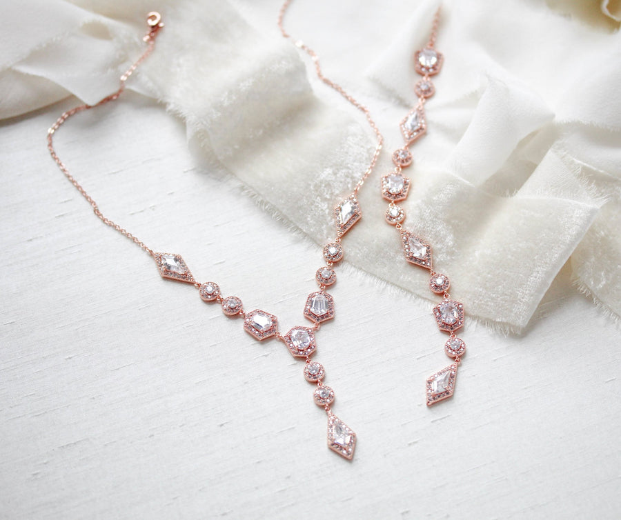 Rose gold Art Deco Backdrop necklace - MONROE - Treasures by Agnes