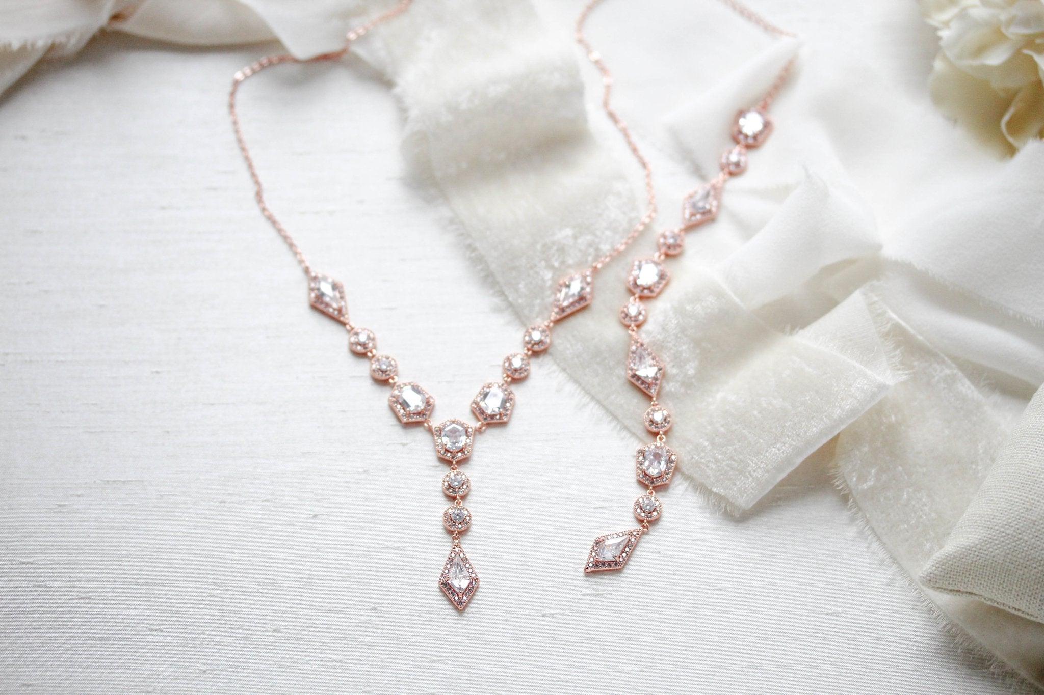 Rose gold Art Deco Backdrop necklace - MONROE - Treasures by Agnes
