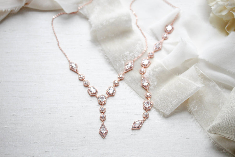 Rose gold Art Deco Backdrop necklace - MONROE - Treasures by Agnes