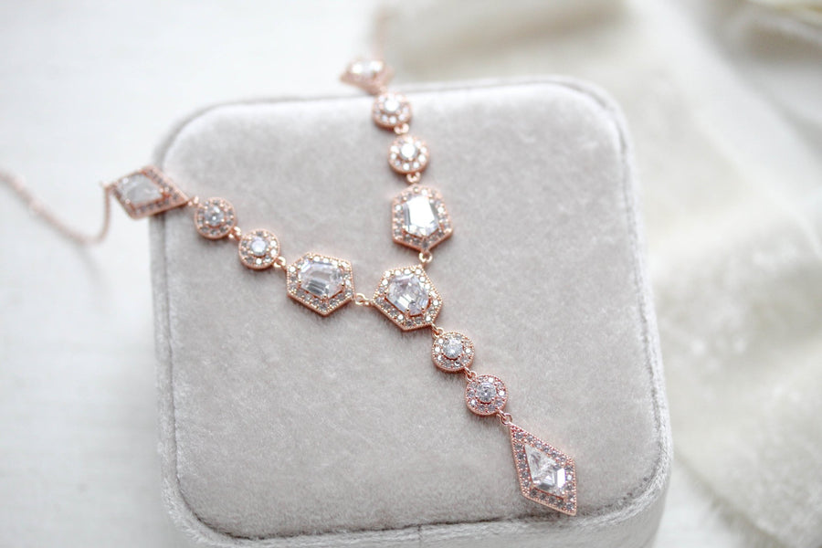 Rose gold Art Deco Backdrop necklace - MONROE - Treasures by Agnes