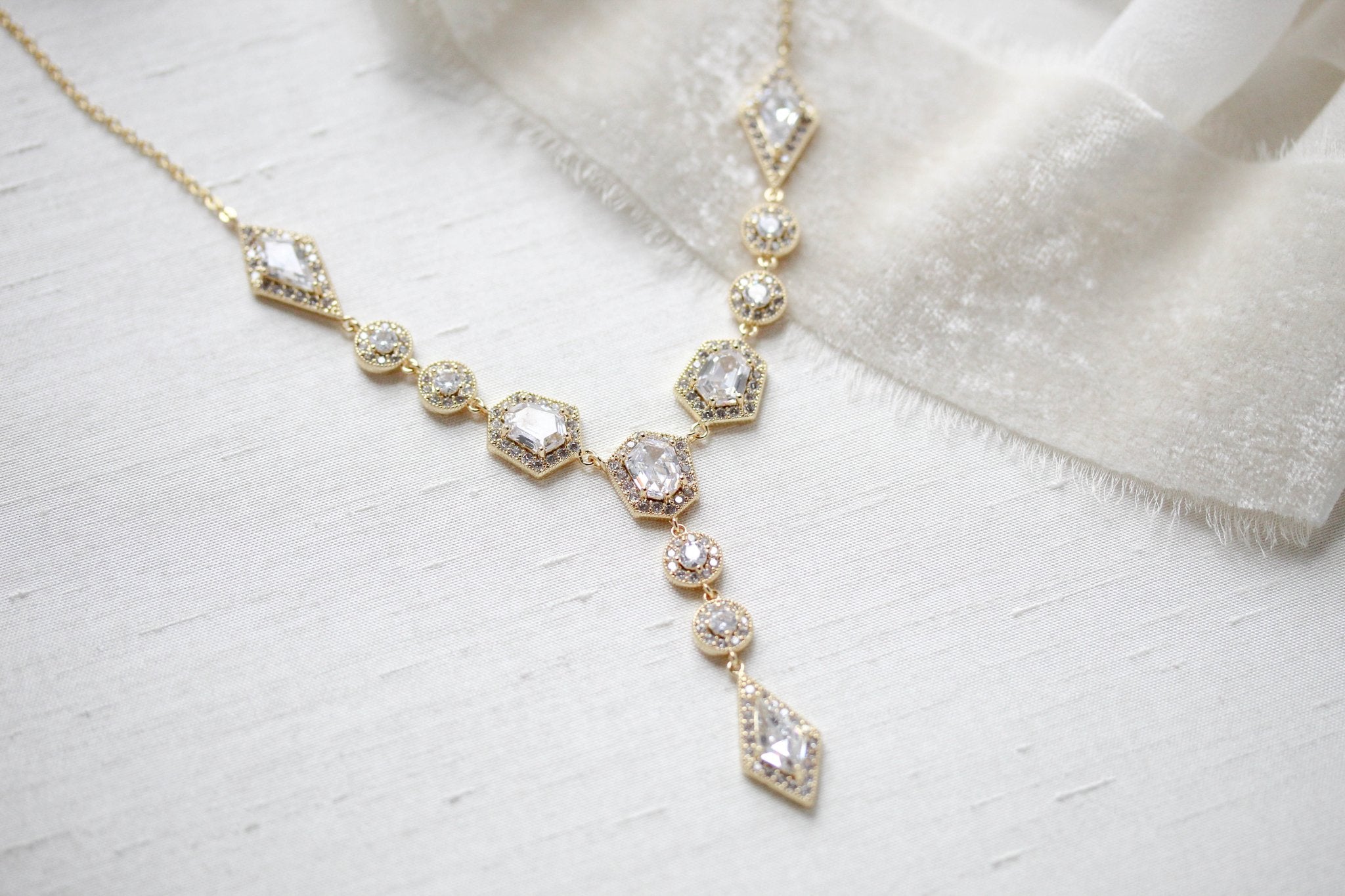 Rose gold Art Deco Backdrop necklace - MONROE - Treasures by Agnes