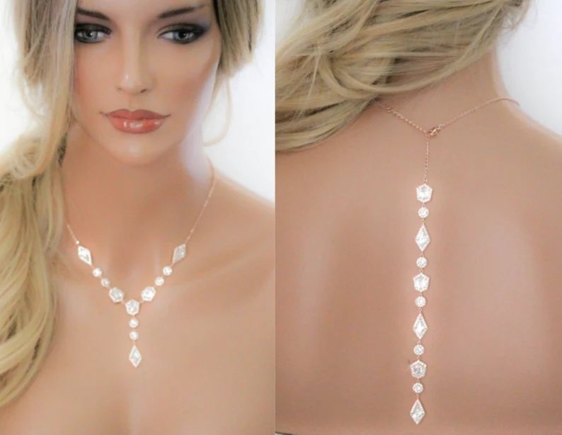Rose gold Art Deco Backdrop necklace - MONROE - Treasures by Agnes