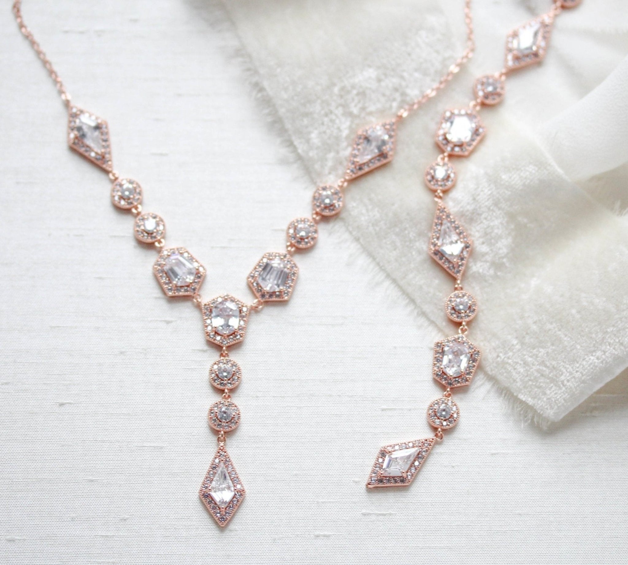Rose gold Art Deco Backdrop necklace - MONROE - Treasures by Agnes