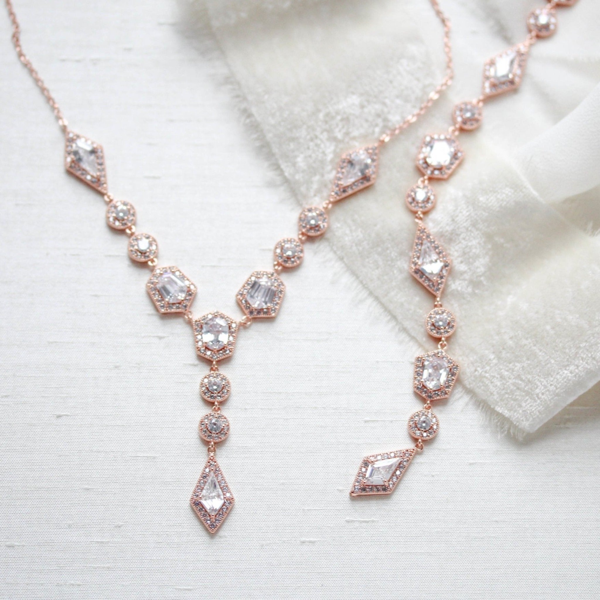 Rose gold Art Deco Backdrop necklace - MONROE - Treasures by Agnes