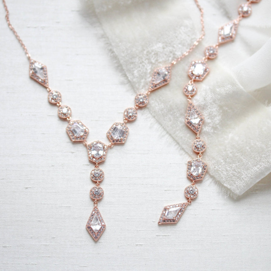 Rose gold Art Deco Backdrop necklace - MONROE - Treasures by Agnes