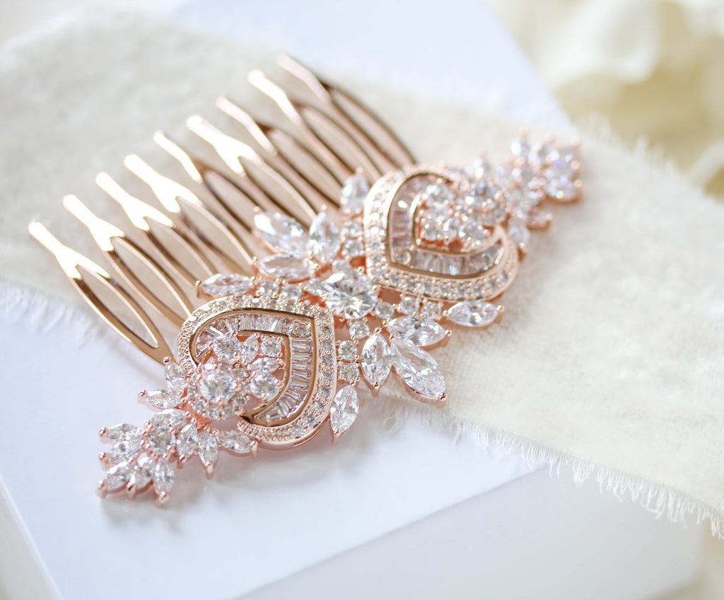 Rose gold Art Deco Bridal hair comb accessory - EMMA - Treasures by Agnes