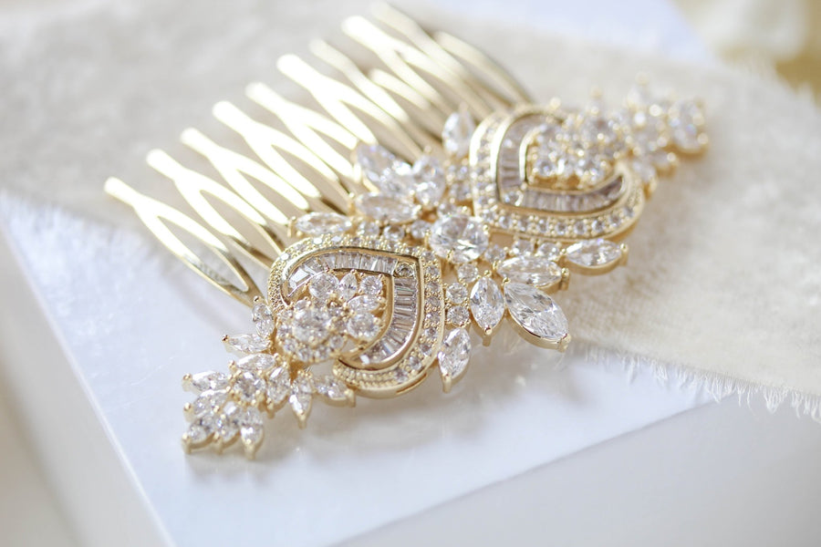 Rose gold Art Deco Bridal hair comb accessory - EMMA - Treasures by Agnes
