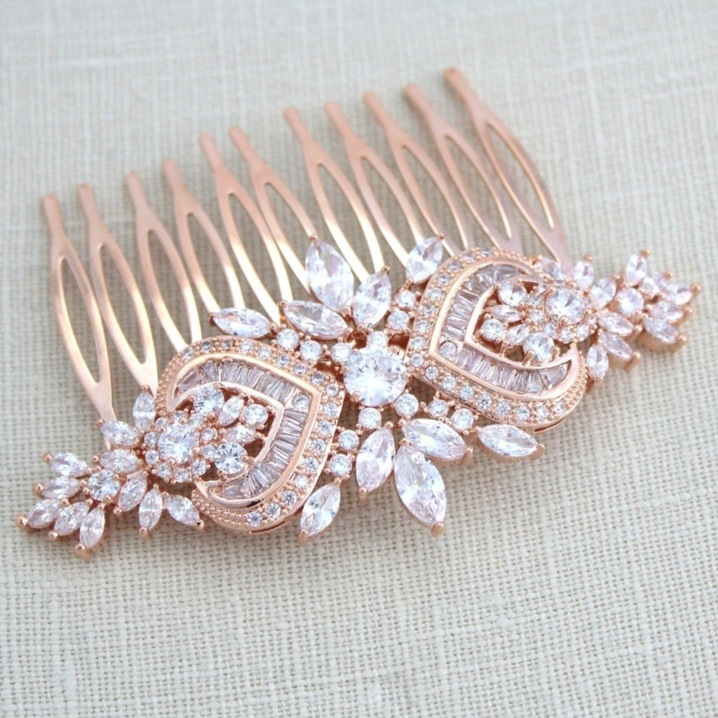 Rose gold Art Deco Bridal hair comb accessory - EMMA - Treasures by Agnes