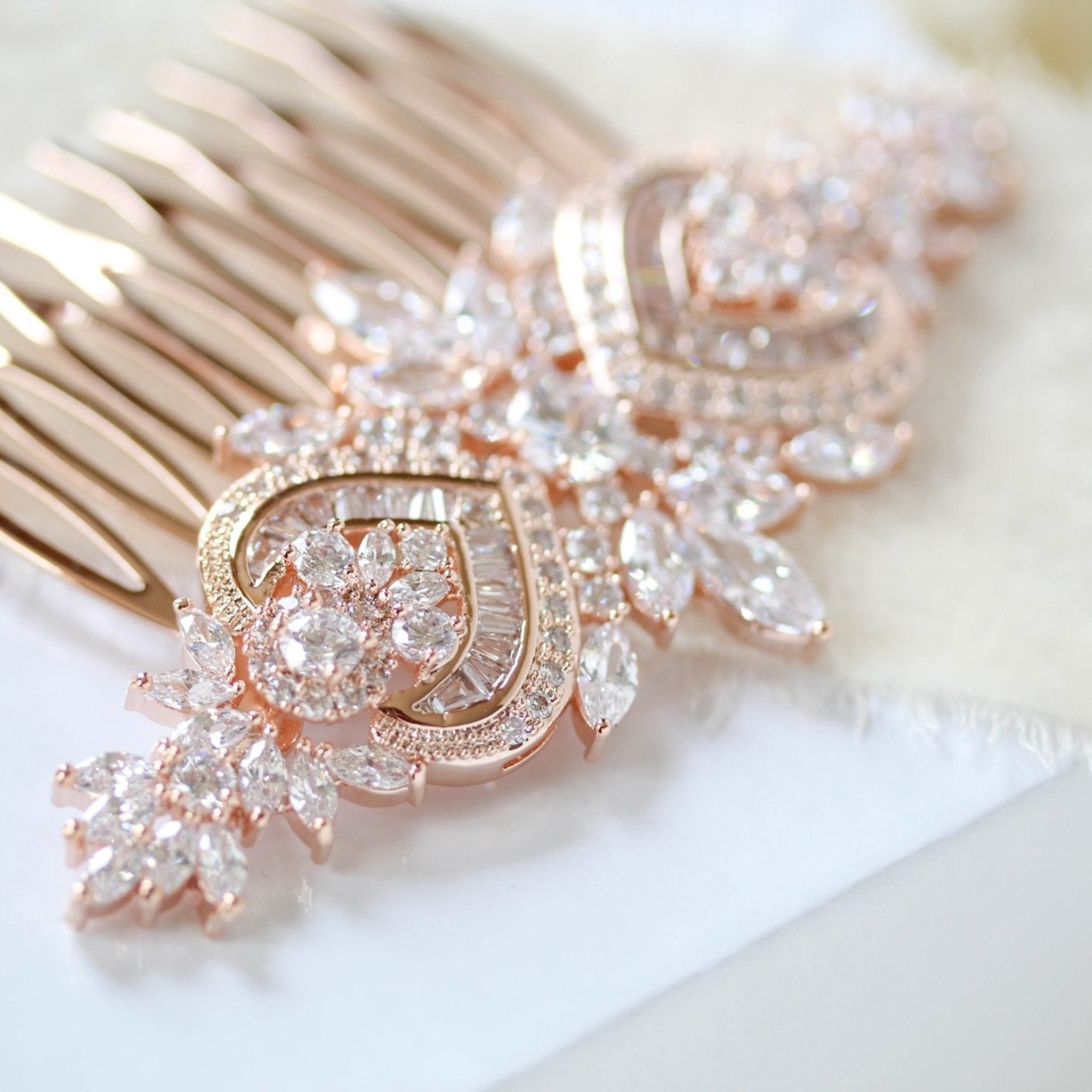 Rose gold Art Deco Bridal hair comb accessory - EMMA - Treasures by Agnes