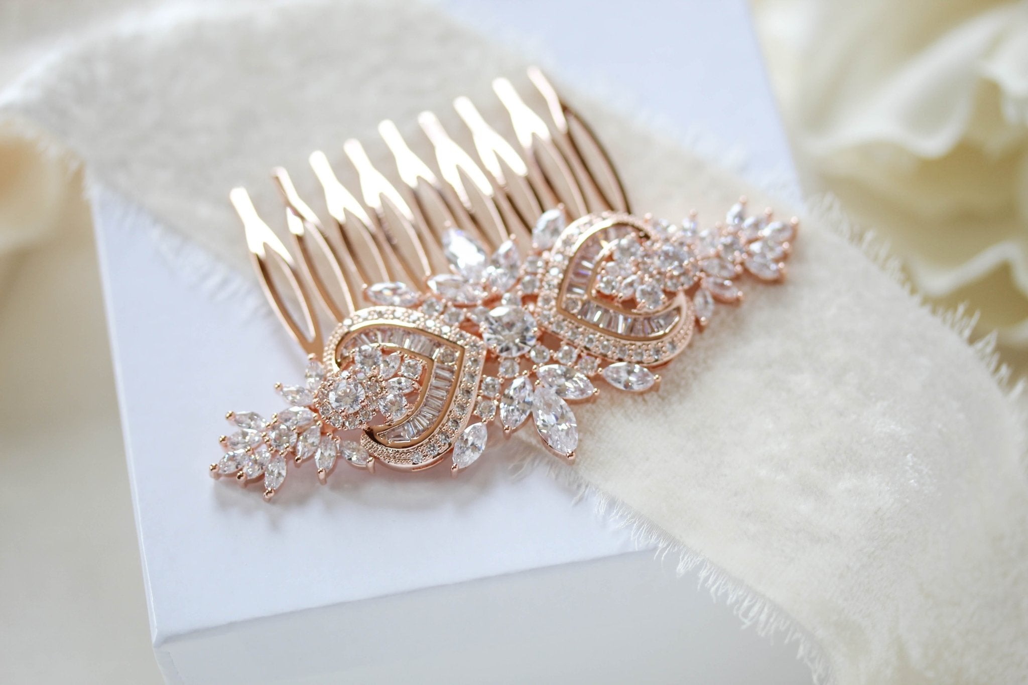Rose gold Art Deco Bridal hair comb accessory - EMMA - Treasures by Agnes