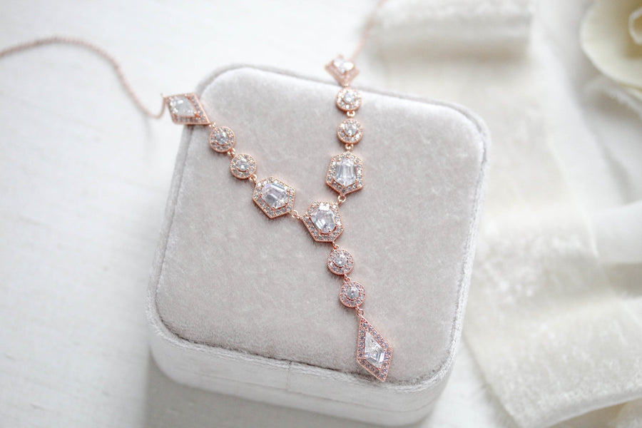 Rose gold Art Deco bridal necklace - MONROE - Treasures by Agnes