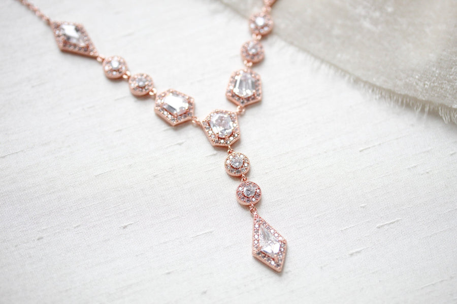 Rose gold Art Deco bridal necklace - MONROE - Treasures by Agnes