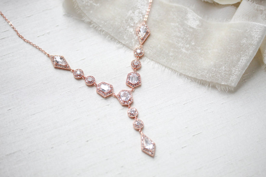 Rose gold Art Deco bridal necklace - MONROE - Treasures by Agnes