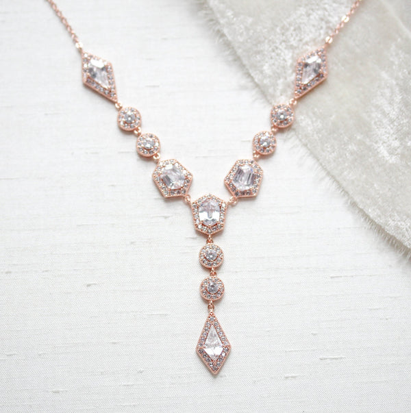 Rose gold Art Deco bridal necklace - MONROE - Treasures by Agnes