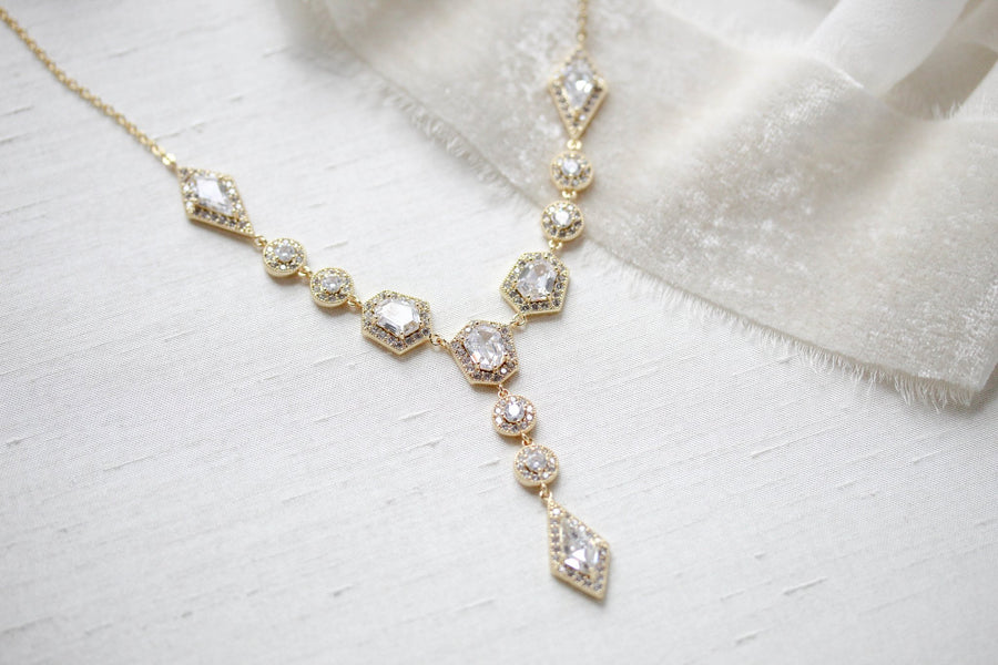 Rose gold Art Deco bridal necklace - MONROE - Treasures by Agnes