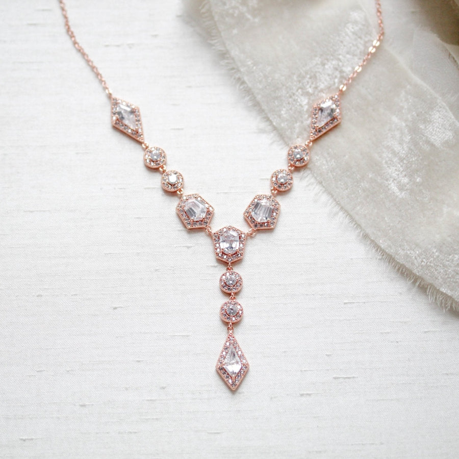 Rose gold Art Deco bridal necklace - MONROE - Treasures by Agnes