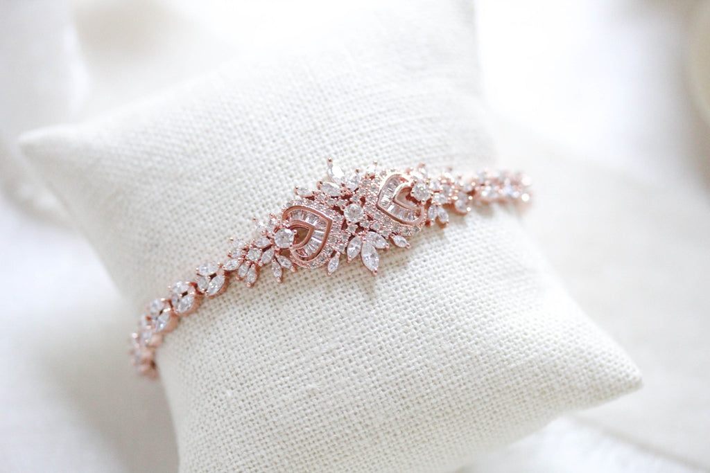 Rose gold Art Deco cubic zirconia Bridal bracelet - EMMA - Treasures by Agnes