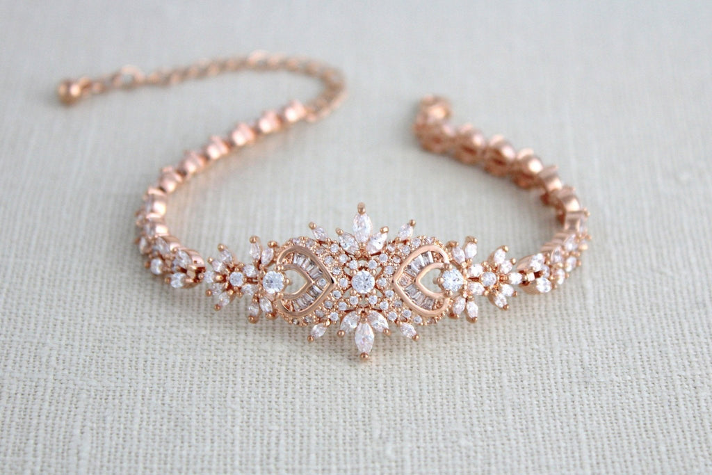 Rose gold Art Deco cubic zirconia Bridal bracelet - EMMA - Treasures by Agnes