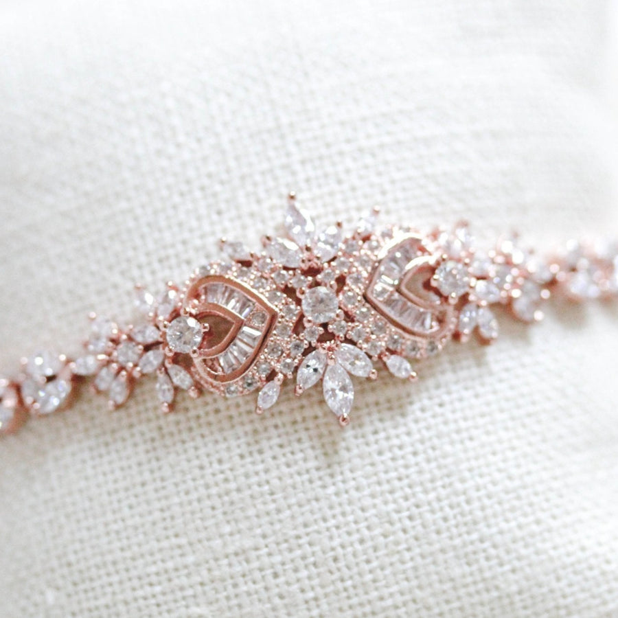 Rose gold Art Deco cubic zirconia Bridal bracelet - EMMA - Treasures by Agnes