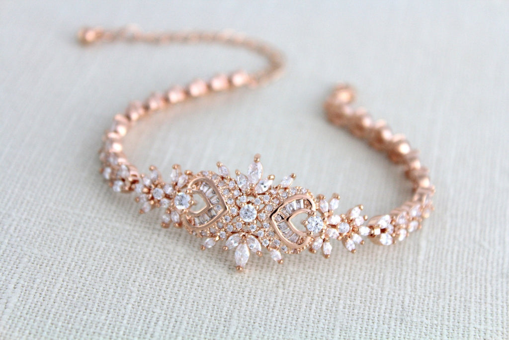 Rose gold Art Deco cubic zirconia Bridal bracelet - EMMA - Treasures by Agnes