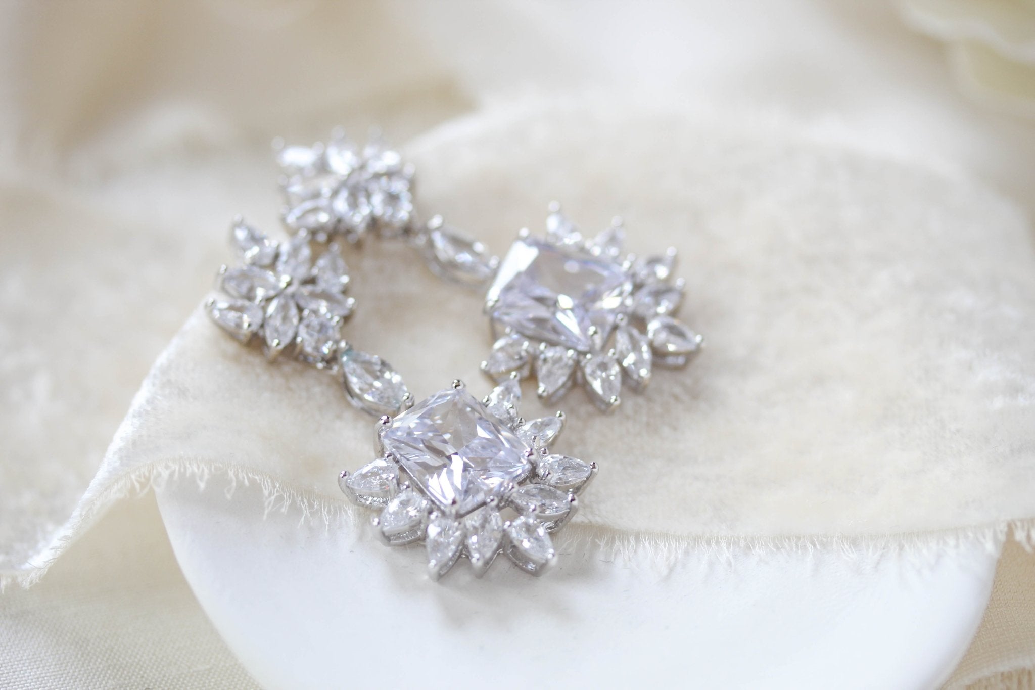 Rose gold Art Deco style Cubic Zirconia chandelier earrings - CLAIRE - Treasures by Agnes
