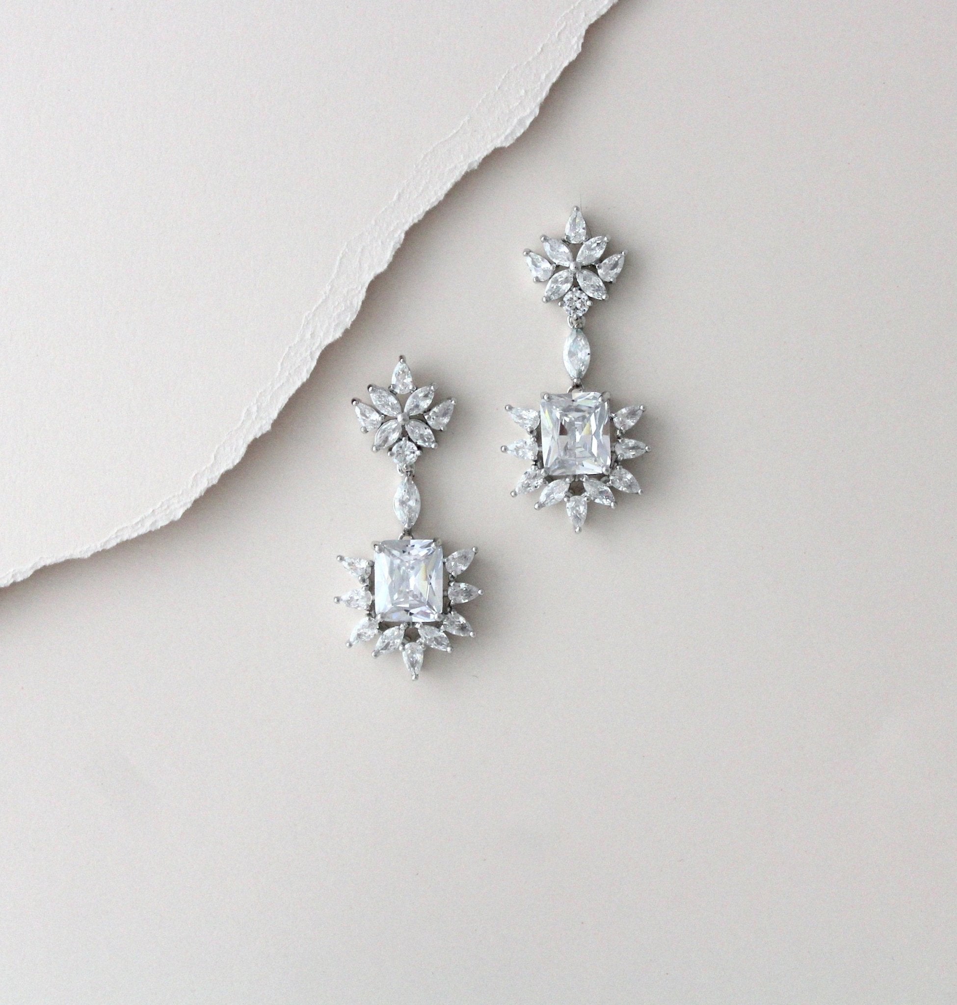 Rose gold Art Deco style Cubic Zirconia chandelier earrings - CLAIRE - Treasures by Agnes