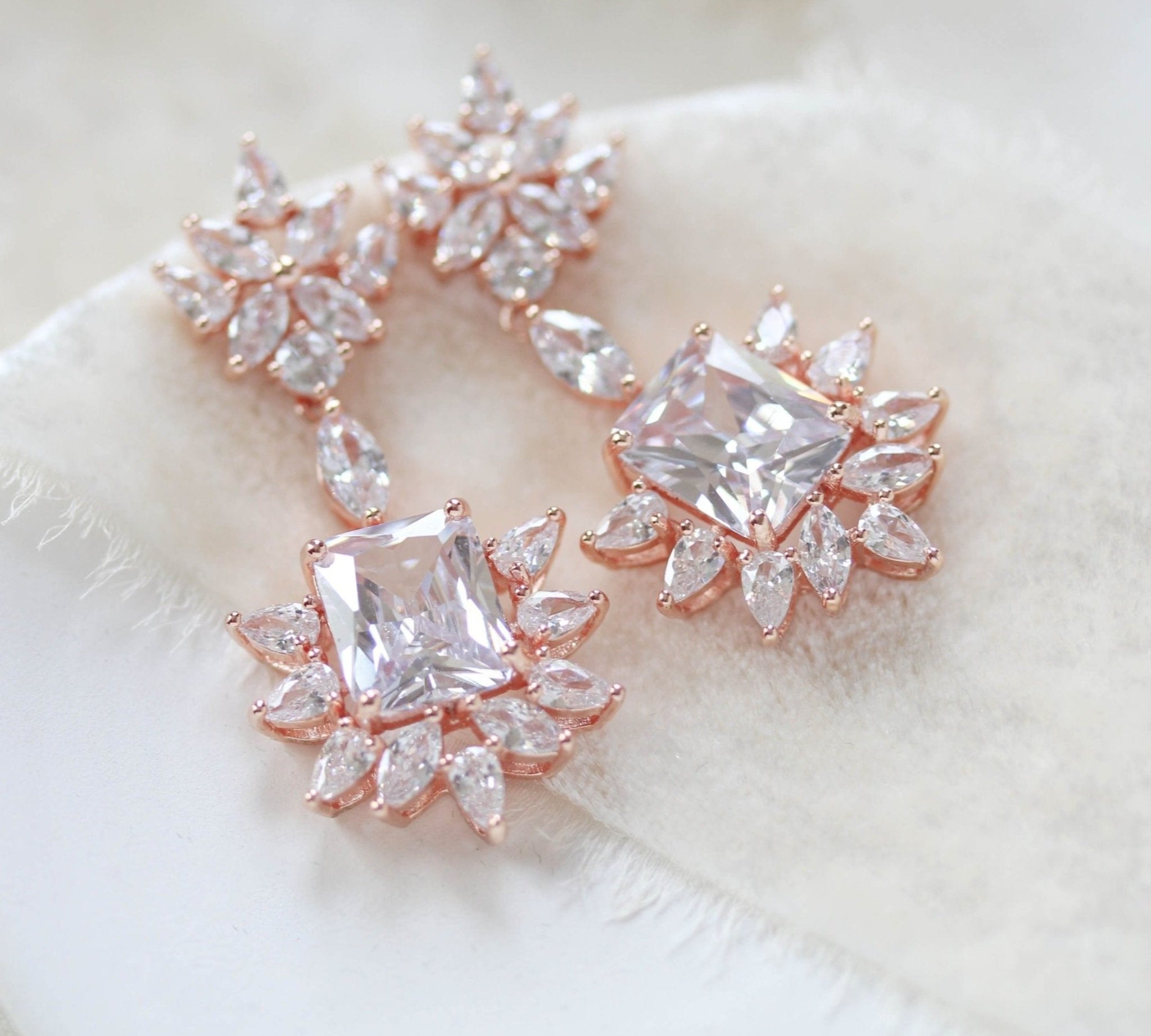 Rose gold Art Deco style Cubic Zirconia chandelier earrings - CLAIRE - Treasures by Agnes