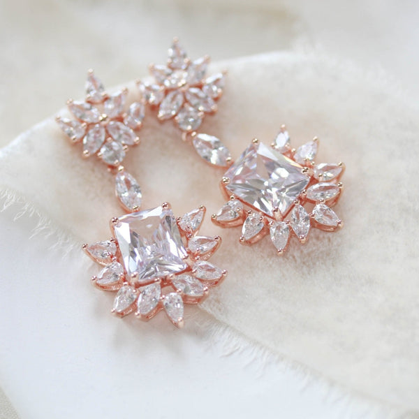 Rose gold Art Deco style Cubic Zirconia chandelier earrings - CLAIRE - Treasures by Agnes