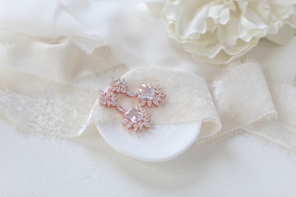Rose gold Art Deco style Cubic Zirconia chandelier earrings - CLAIRE - Treasures by Agnes