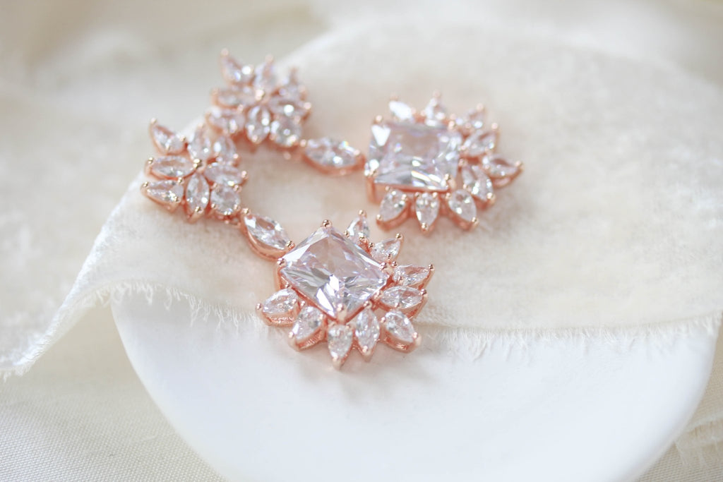 Rose gold Art Deco style Cubic Zirconia chandelier earrings - CLAIRE - Treasures by Agnes