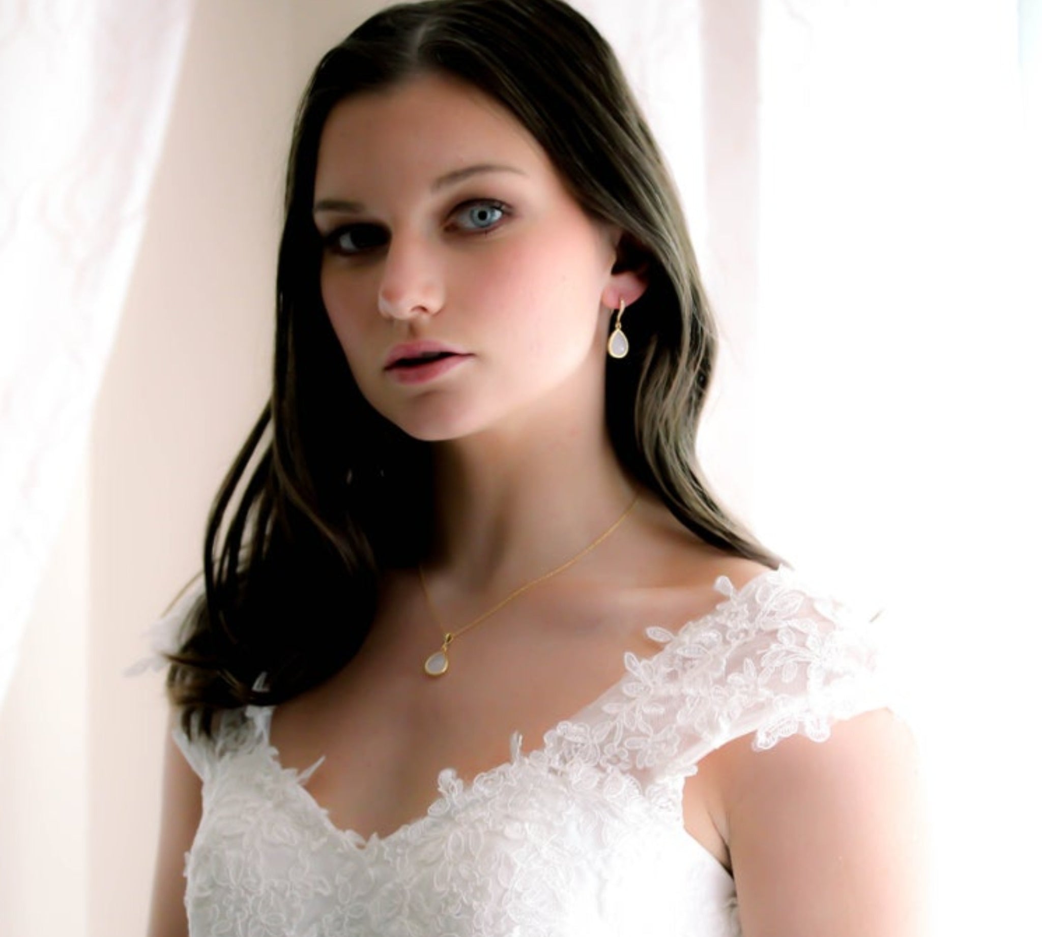 Rose gold backdrop necklace and earrings with pink opal gemstones - DANA - Treasures by Agnes
