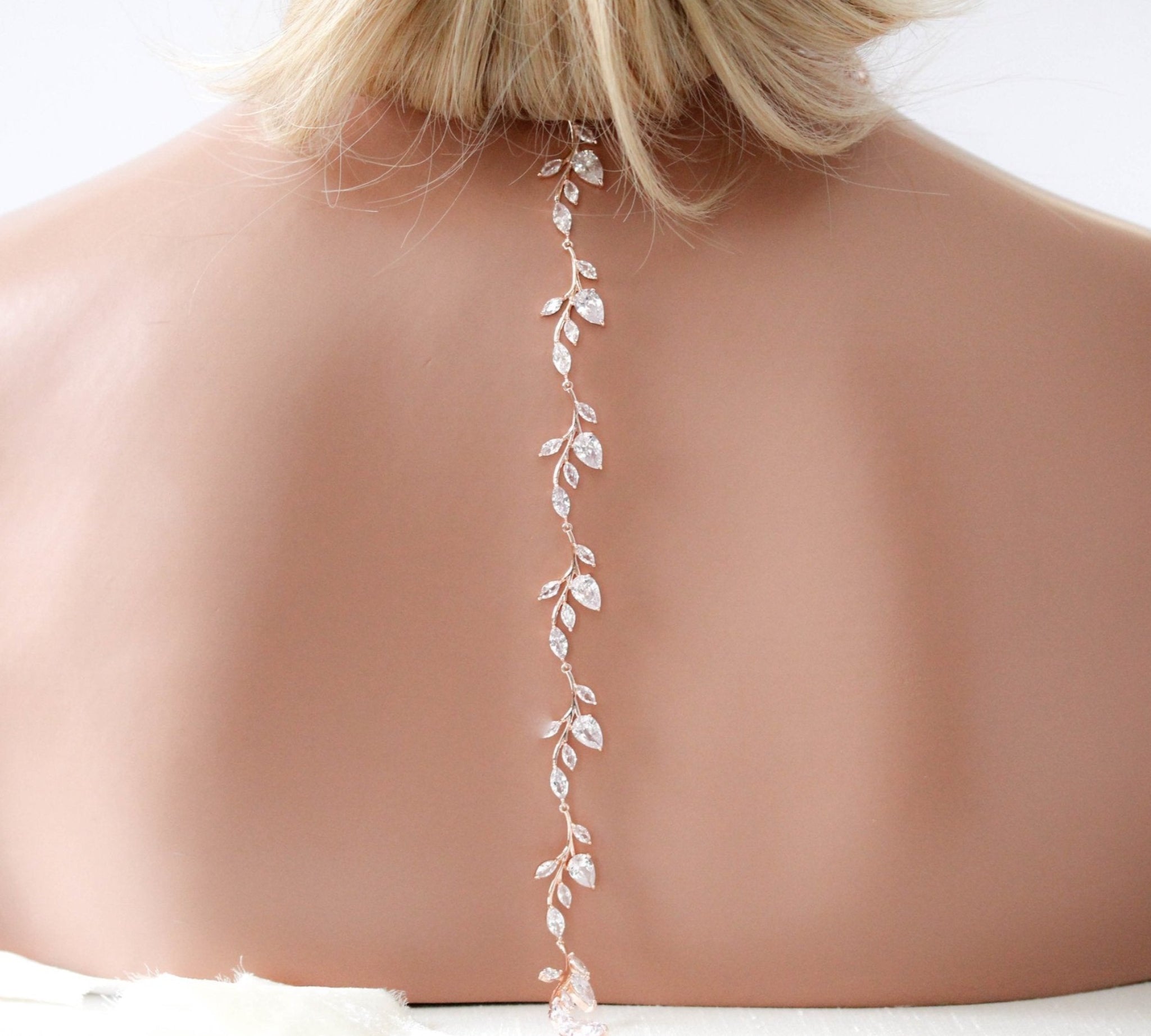 Rose gold Bridal backdrop necklace - APRILLE - Treasures by Agnes