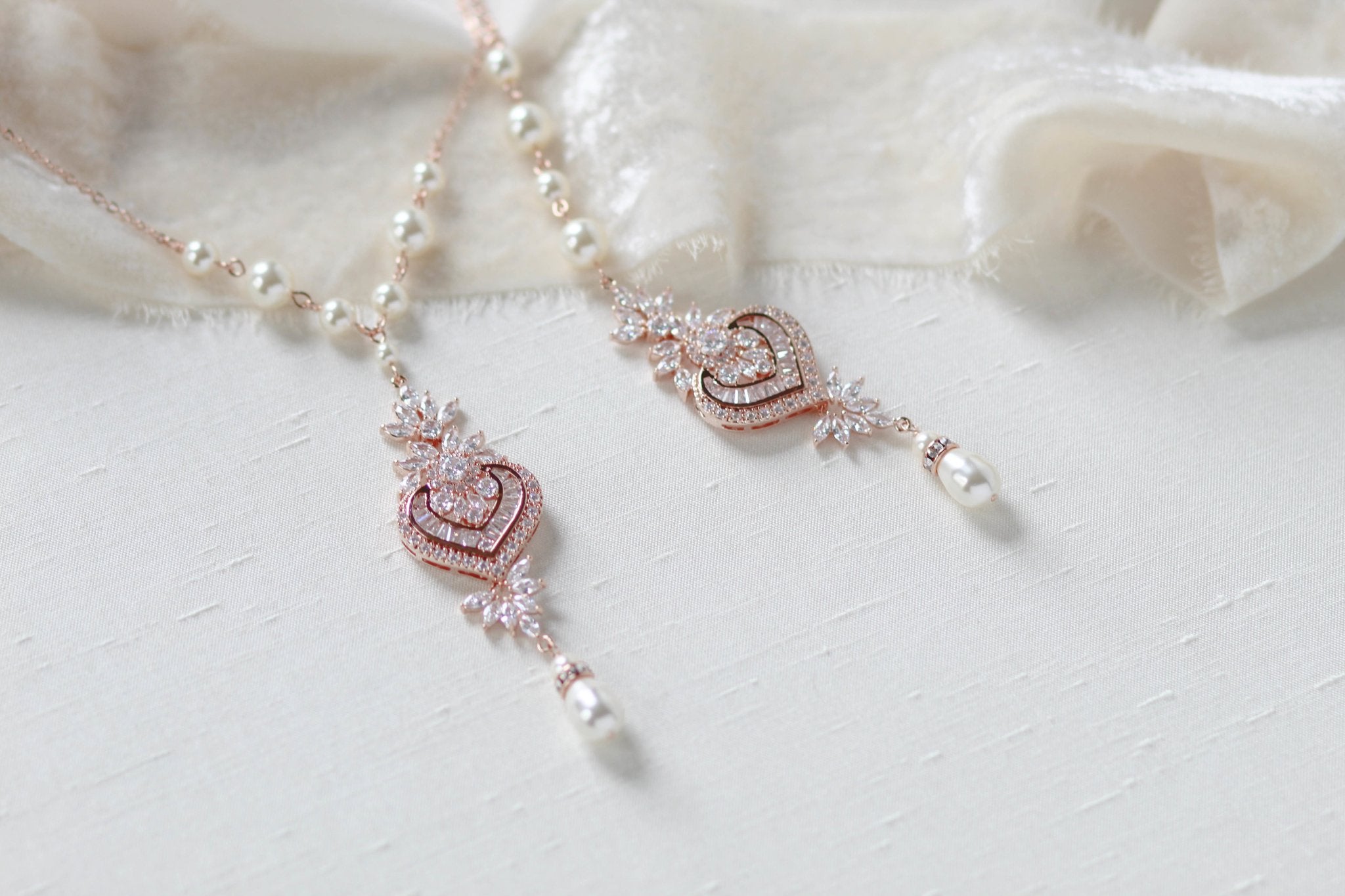 Rose gold Bridal Backdrop necklace - EMMA - Treasures by Agnes