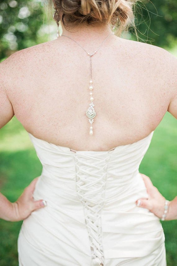 Rose gold Bridal Backdrop necklace - EMMA - Treasures by Agnes