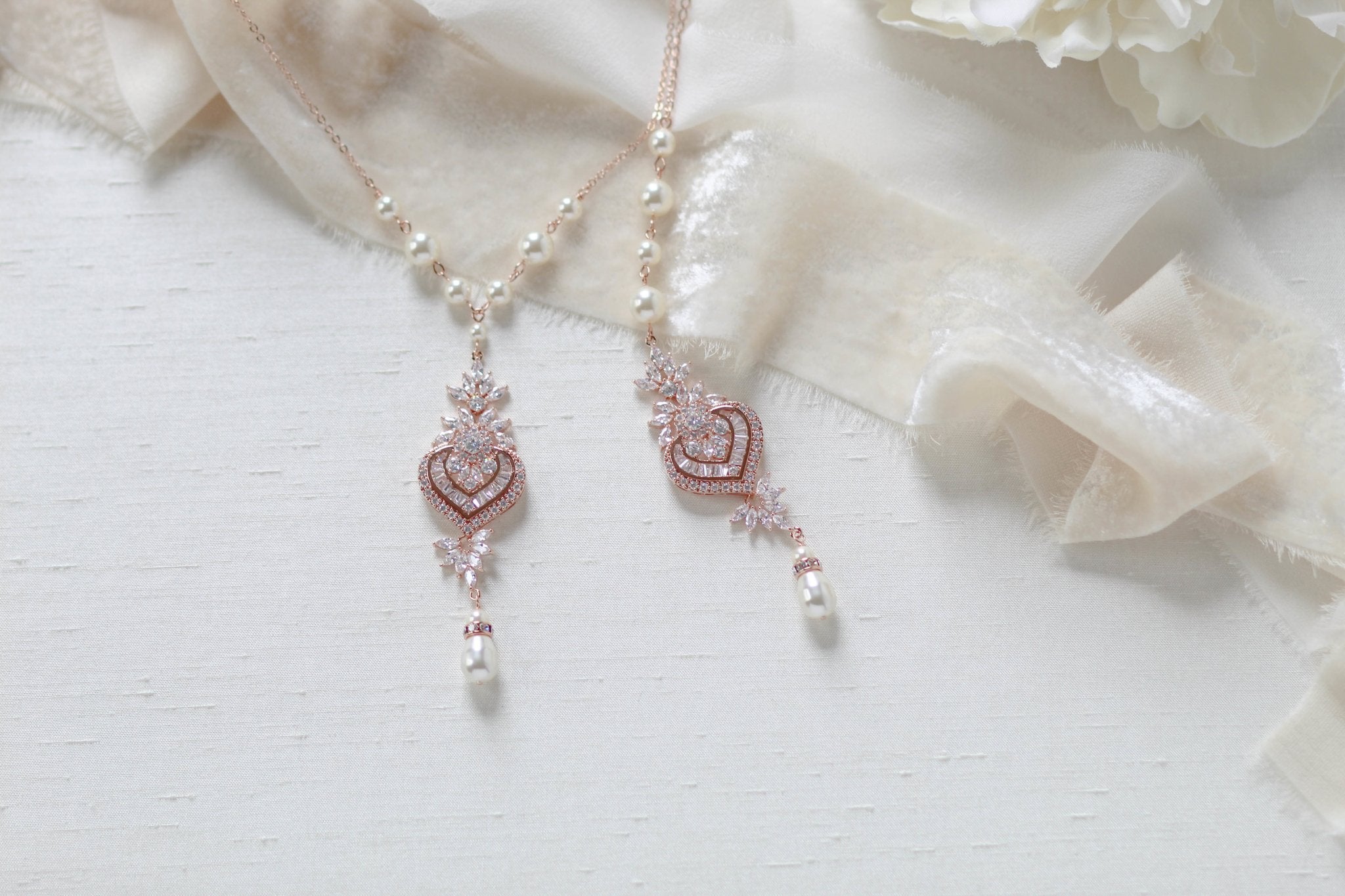 Rose gold Bridal Backdrop necklace - EMMA - Treasures by Agnes