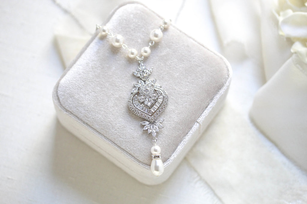 Rose gold Bridal Backdrop necklace - EMMA - Treasures by Agnes