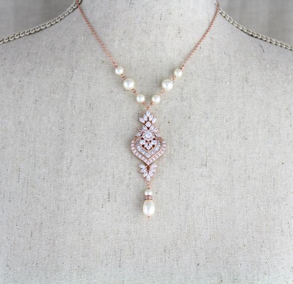 Rose gold Bridal Backdrop necklace - EMMA - Treasures by Agnes