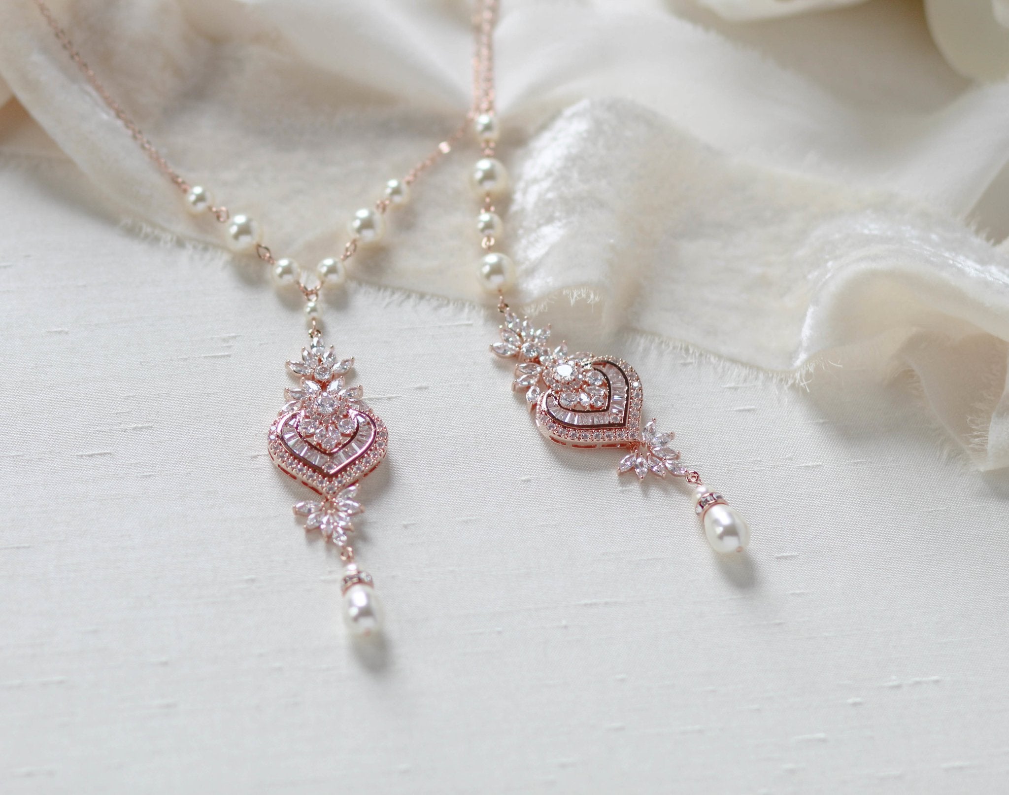 Rose gold Bridal Backdrop necklace - EMMA - Treasures by Agnes